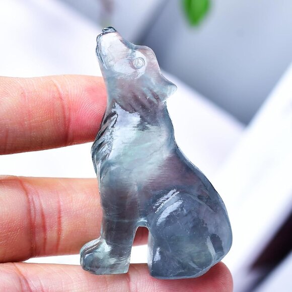 2.1 Inch Fluorite Obsidian Wolf Healing Crystal Stone Energy Gemstones Statue - Picture 4 of 6